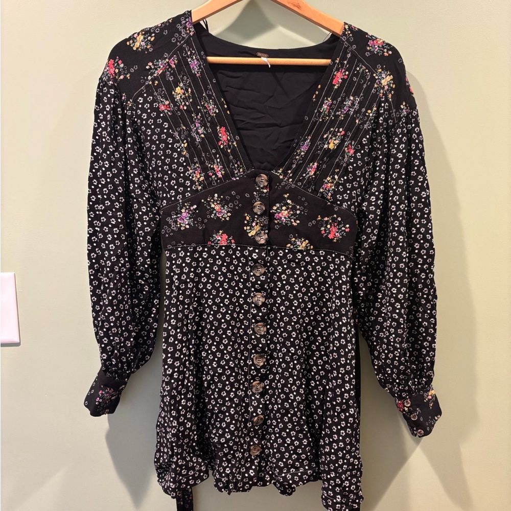Free People Floral Black Women's Mini Dress Size Small